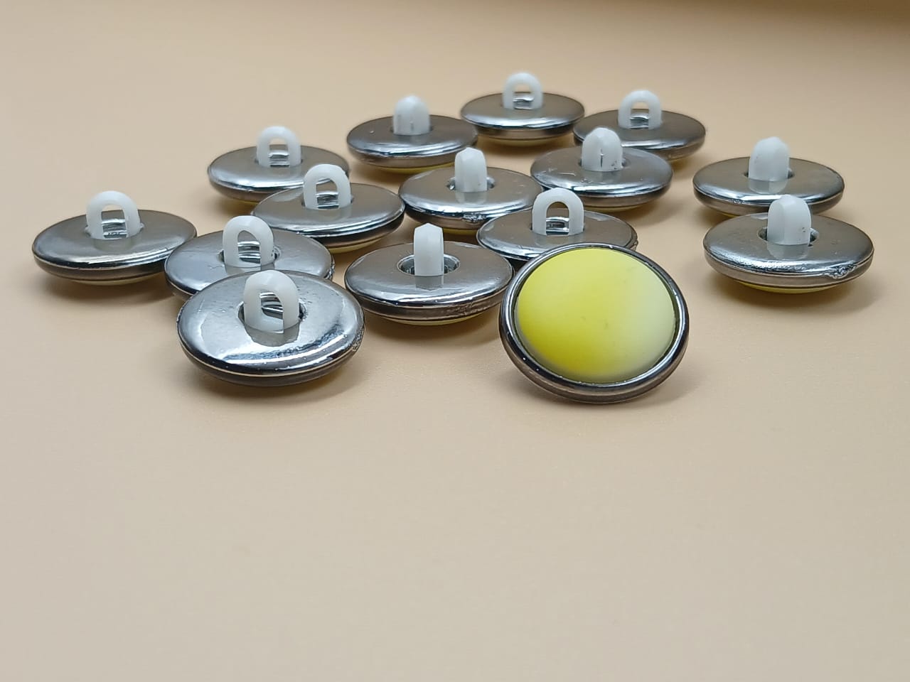 Yellow & Silver Circular Down Hole Polyester Buttons