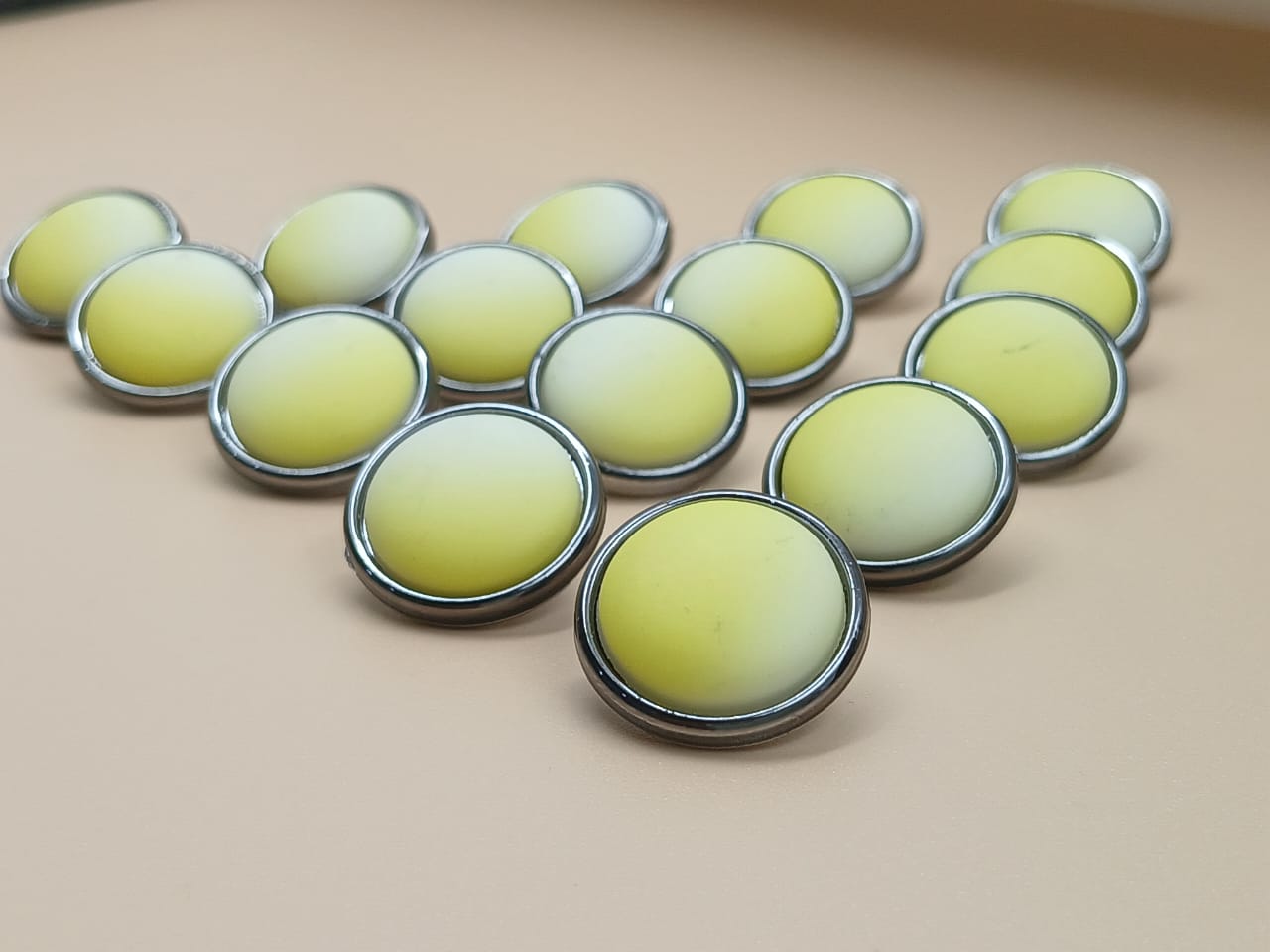 Yellow & Silver Circular Down Hole Polyester Buttons