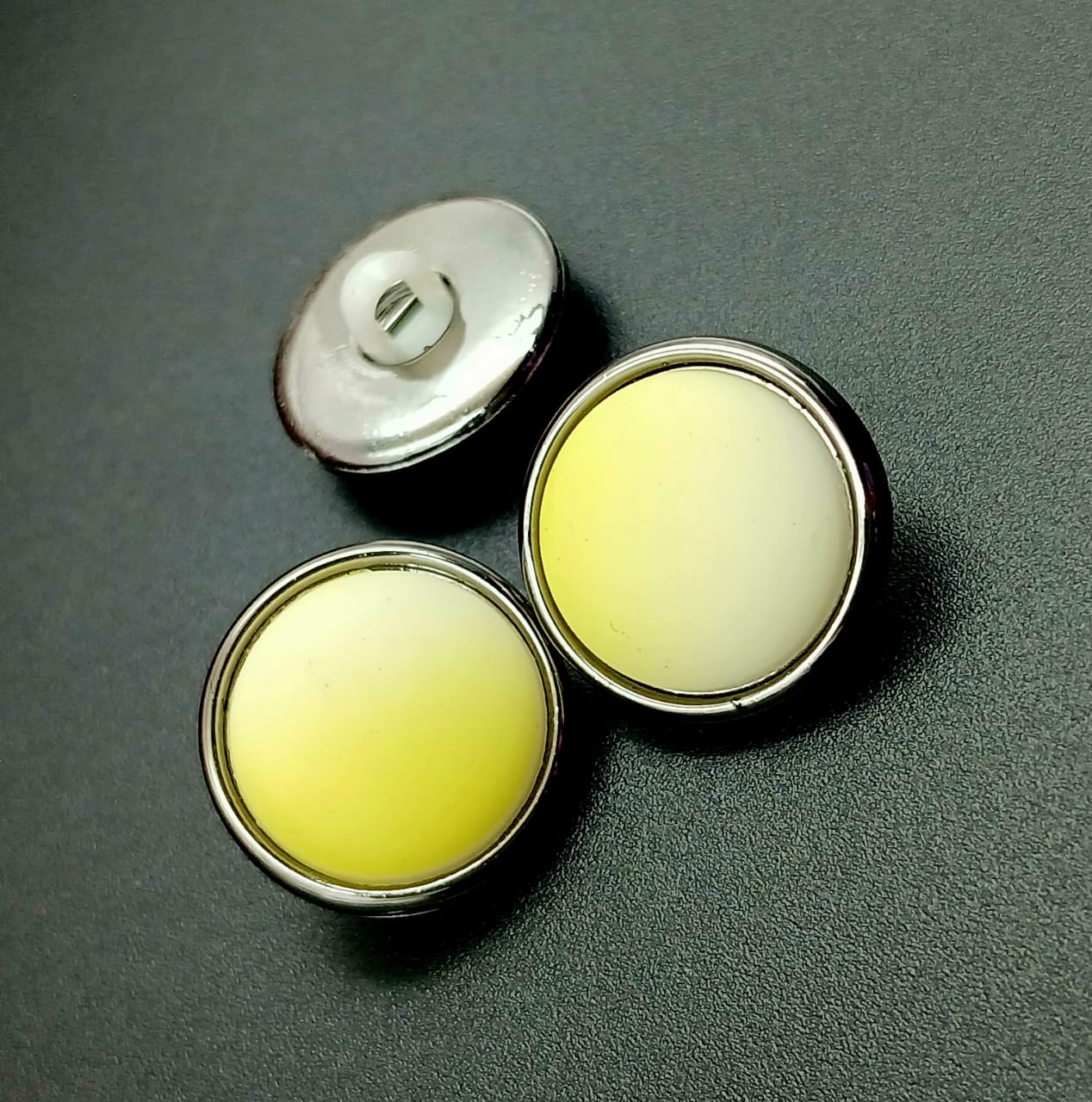 Yellow & Silver Circular Down Hole Polyester Buttons