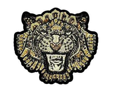 Tiger Face Embroidery With Sequence and Beads Work Patch