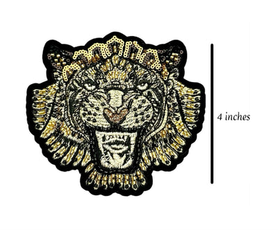 Tiger Face Embroidery With Sequence and Beads Work Patch