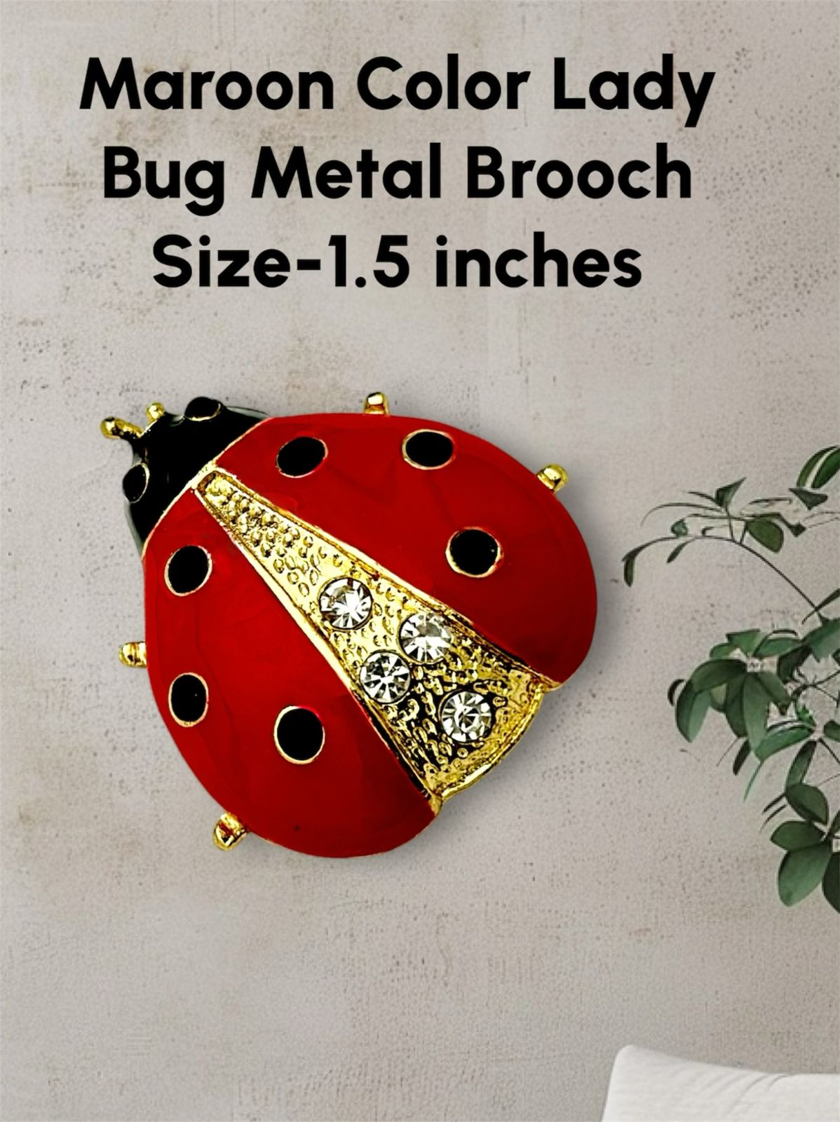 Maroon Color Lady Bug Metal Brooch