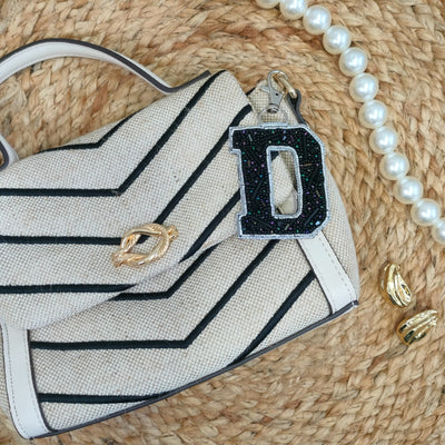 Black Cutdana 'D' Alphabet Bag Charm