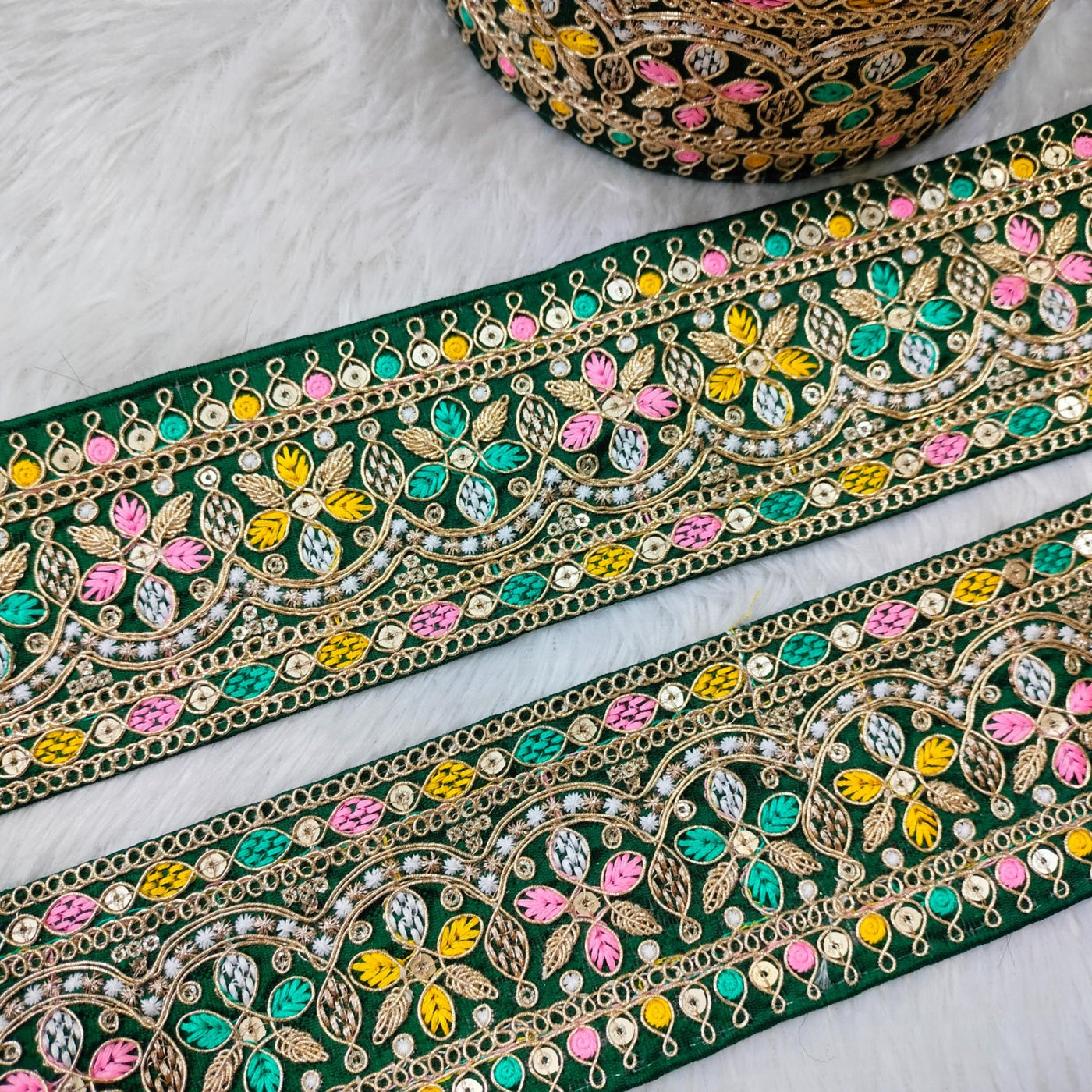 Dark Green Multicolor Embroidery Trim