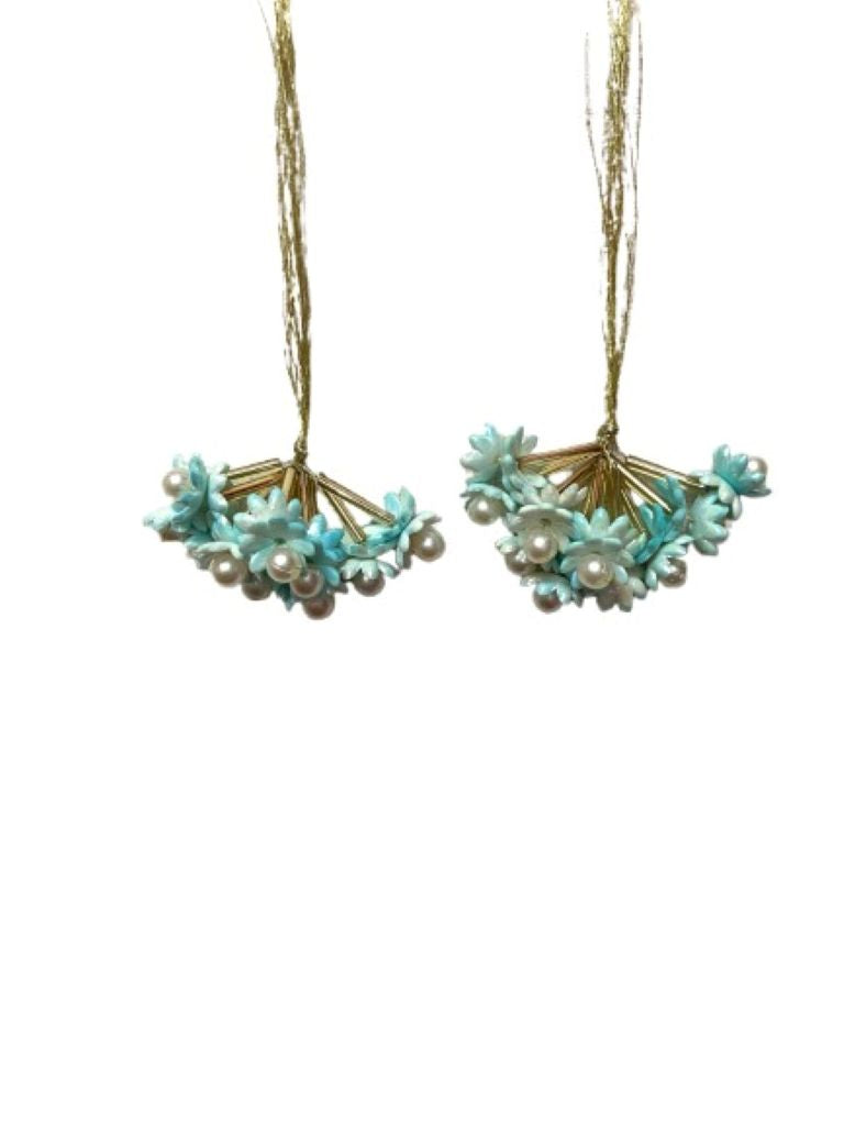 Pastel Blue Resin Flower , Pearl and Pipe Embellished Latkan