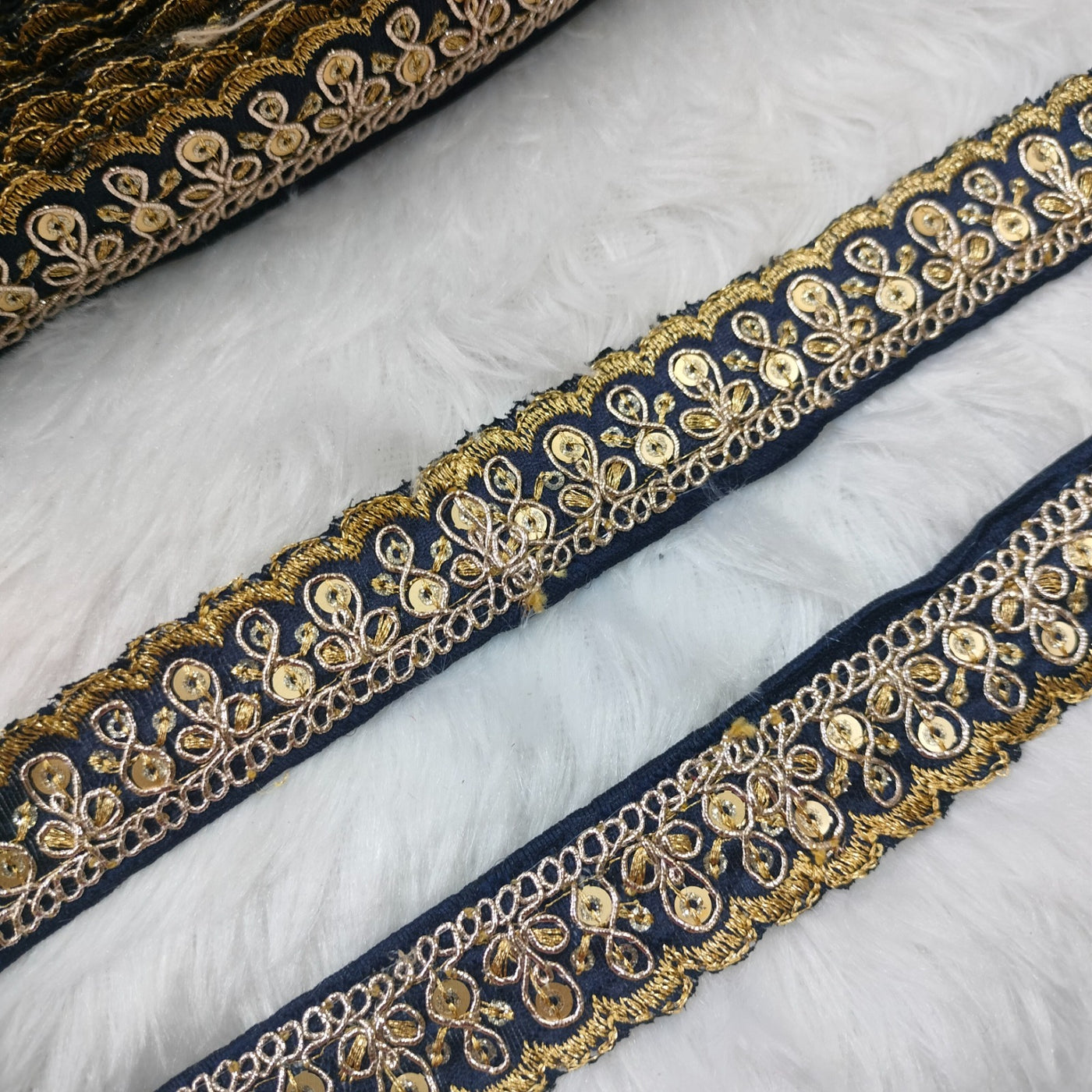 Dark Blue Fancy Zari Embellished Trim
