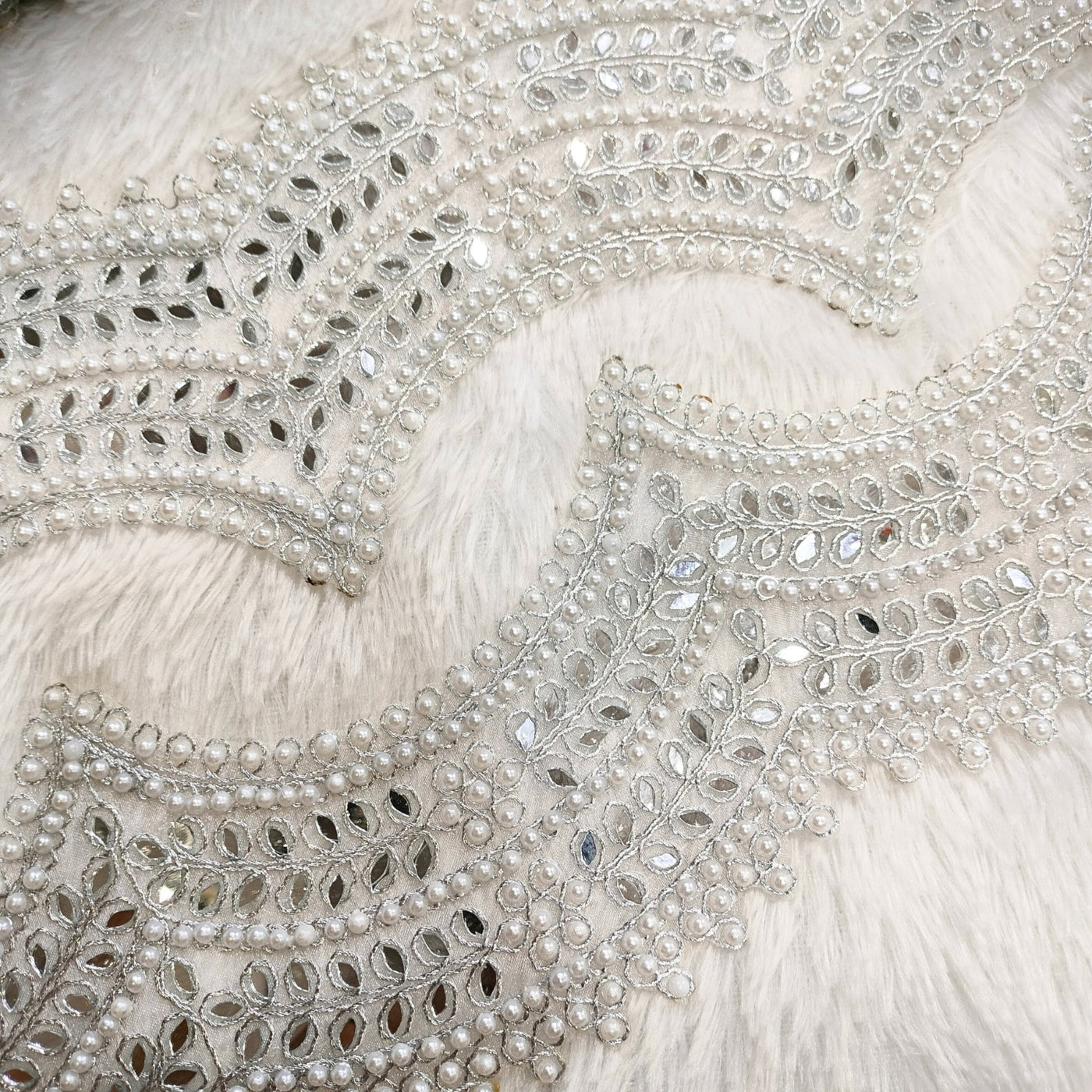 Silver Scalloped Mirror And Pearl Trim