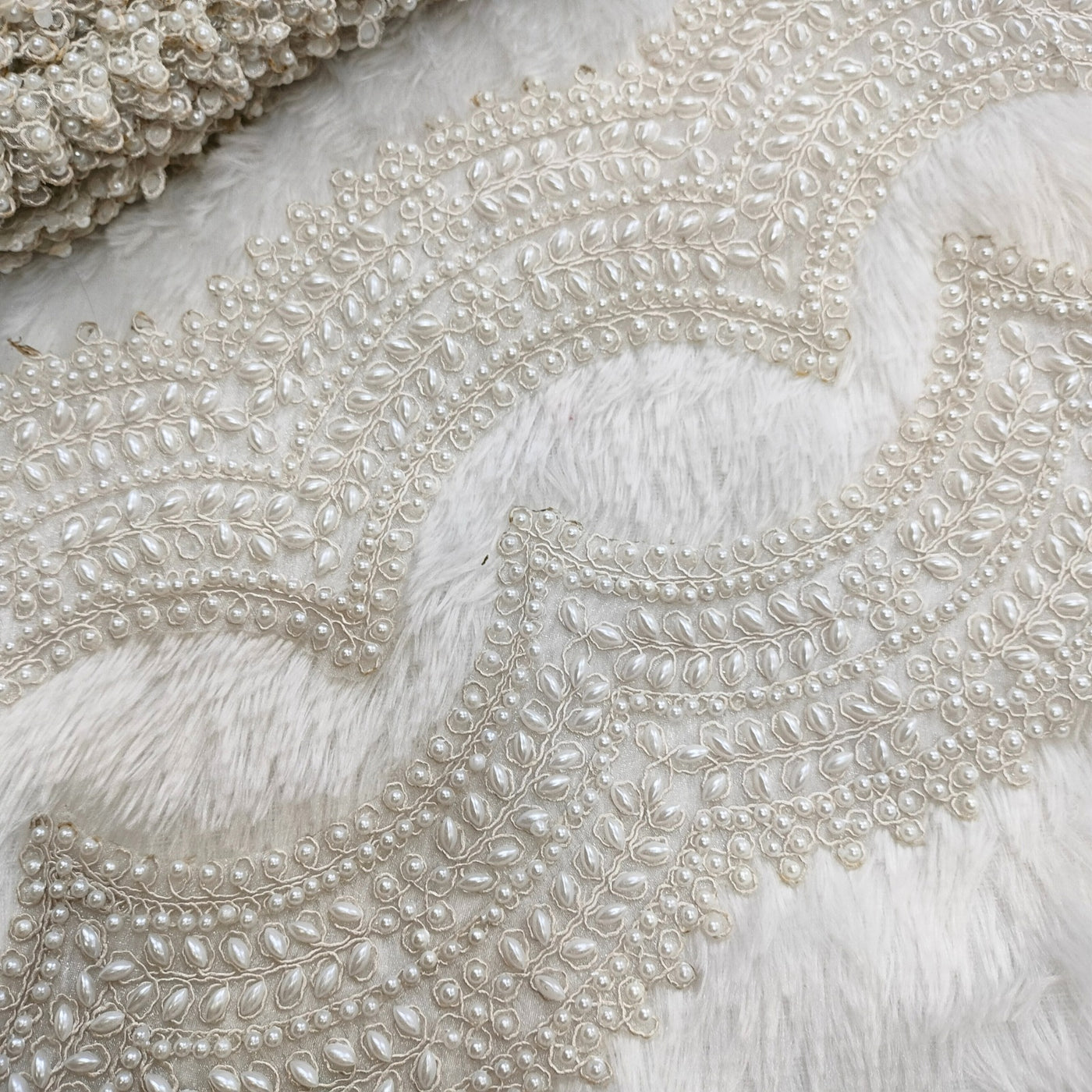 White Scalloped Mirror And Pearl Trim