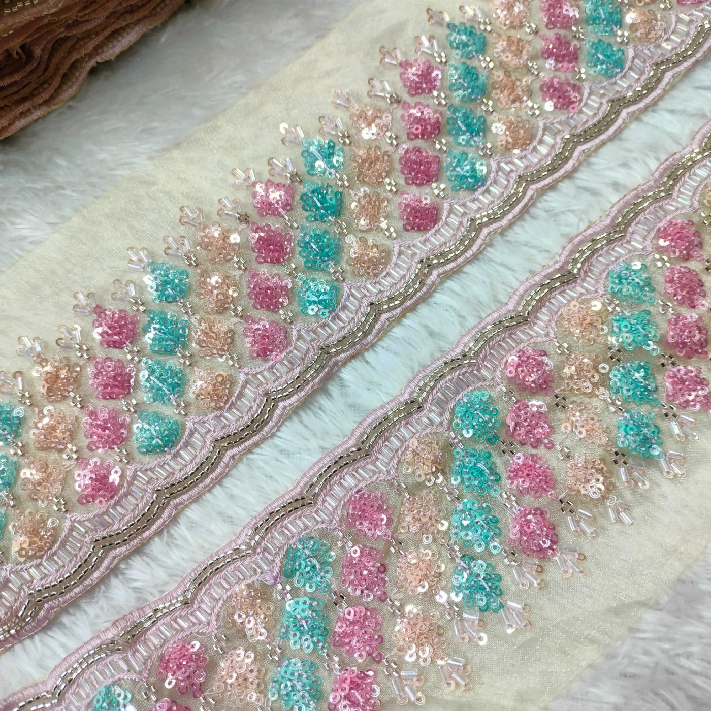 Cream Multicolor Embroidery Trim