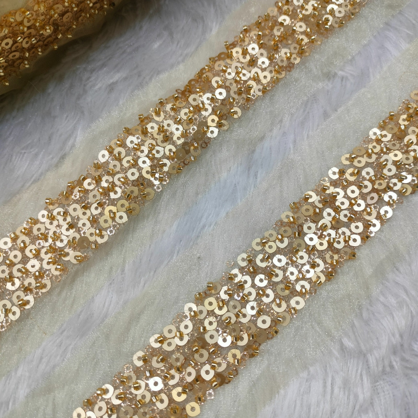 Golden Sequin and Cutdana Embellished Trim