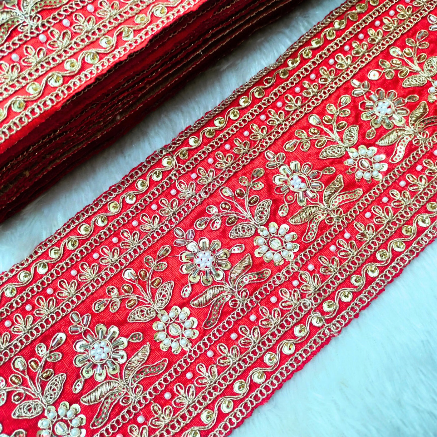 Red Fancy Zari Embellished Trim