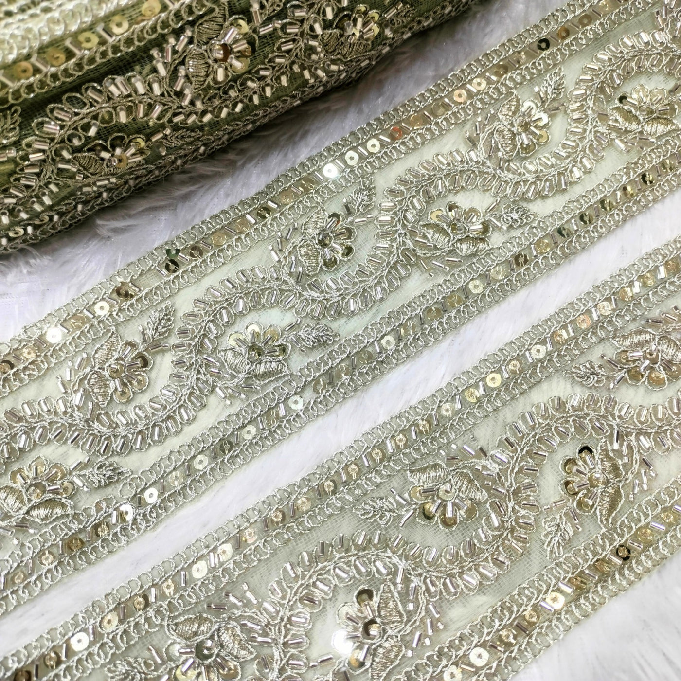 Light Green Fancy Cutdana Embellished Trim