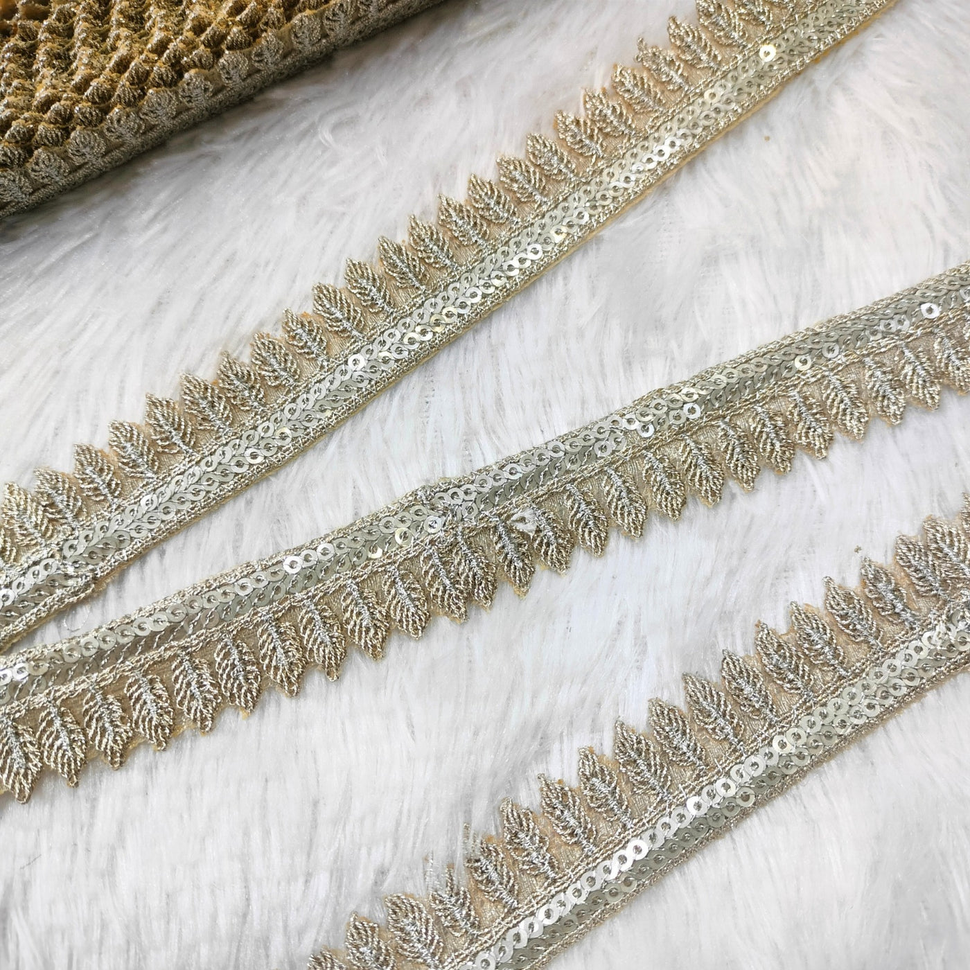 Light Gold Fancy Zari Embellished Trim