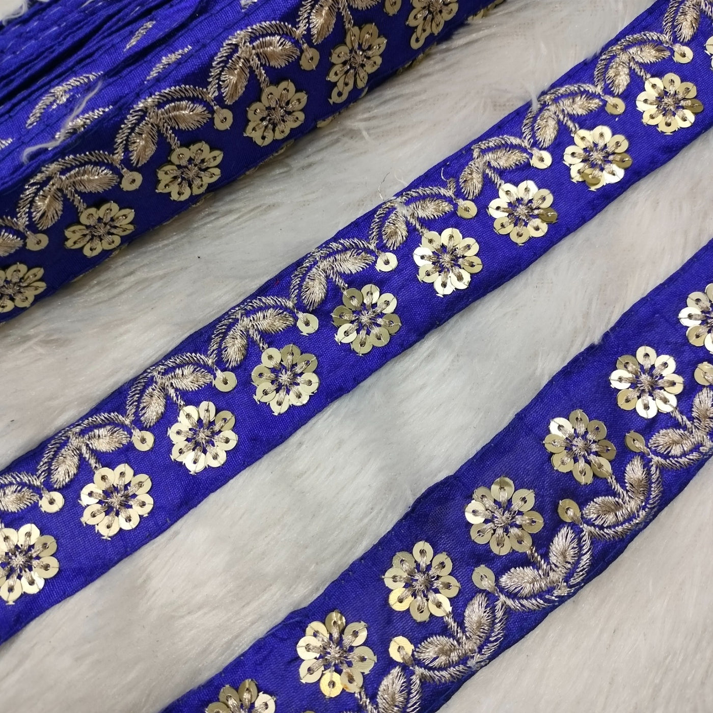 Ink Blue Fancy Zari Embellished Trim