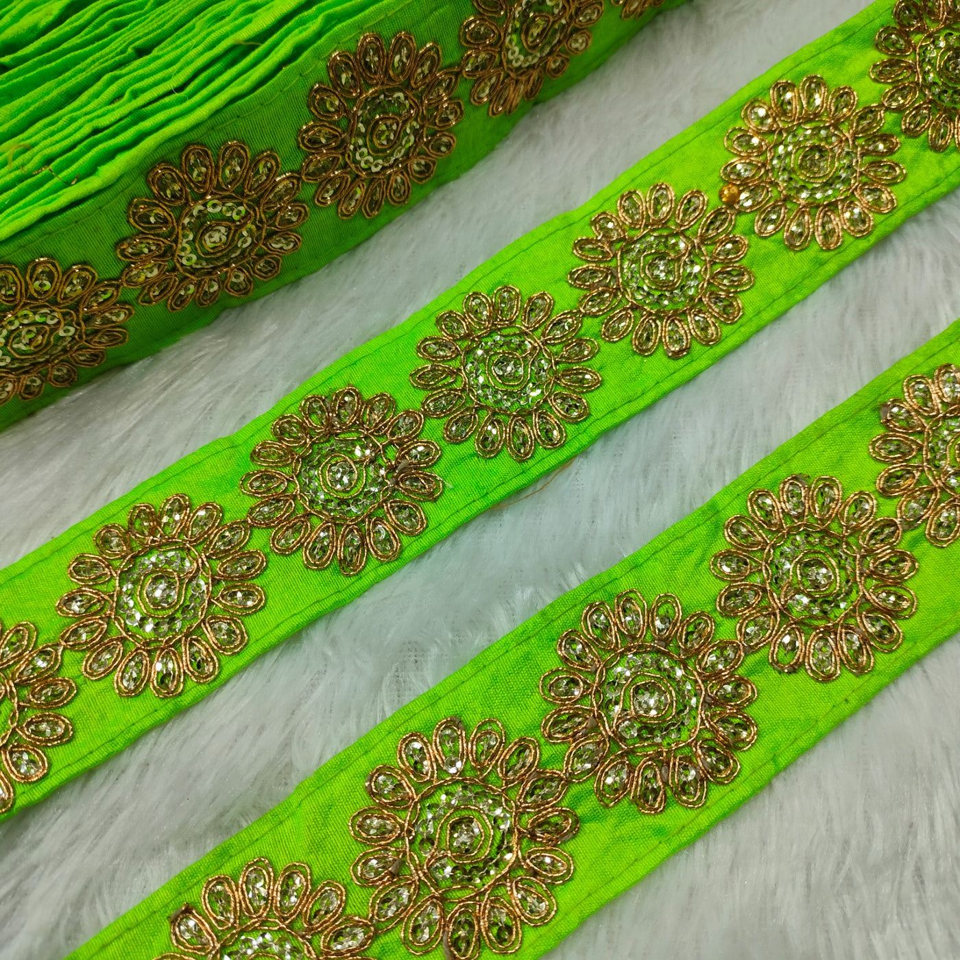 Parrot Green Fancy Embellished Trim