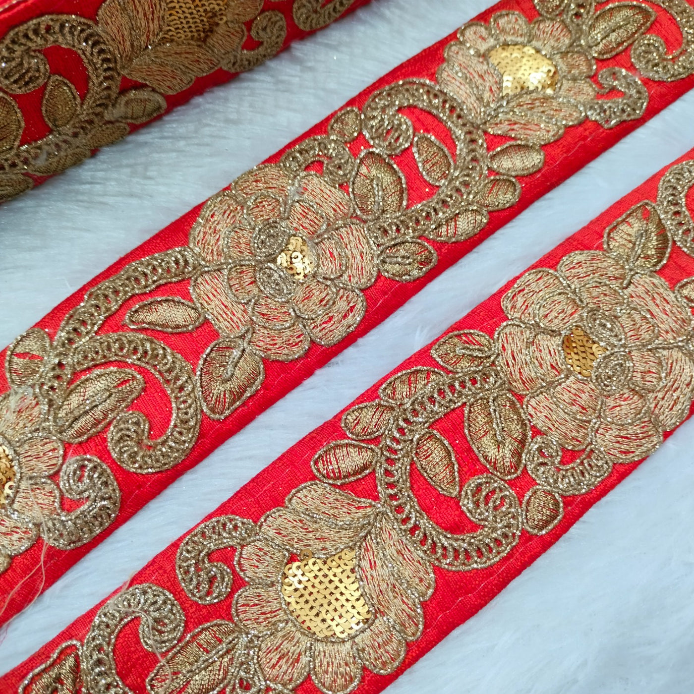 Neon Red Fancy Embellished Trim
