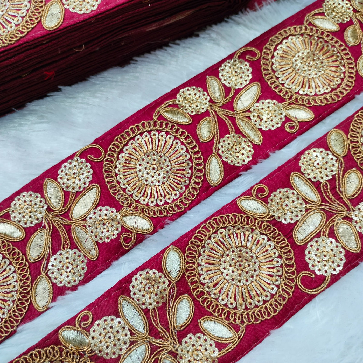 Blood Red Fancy Zari Embellished Trim