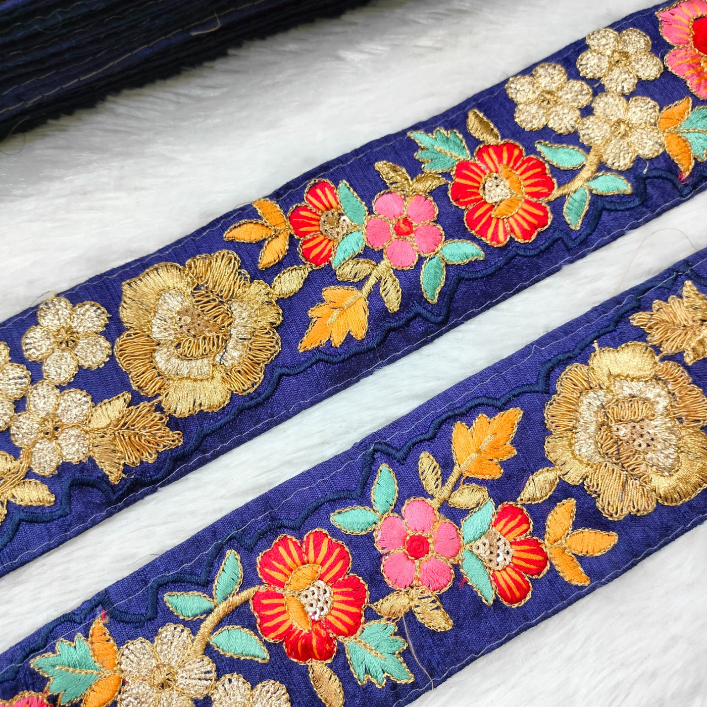 Ink Blue Fancy Zari Embellished Trim
