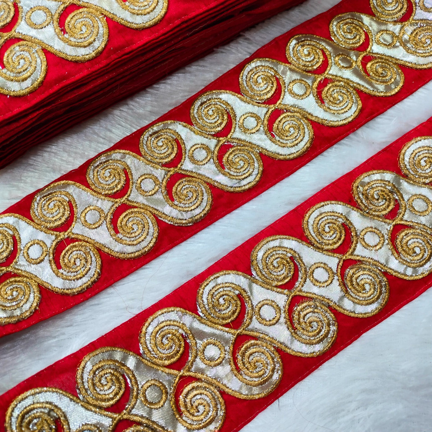 Red Fancy Zari Embellished Trim
