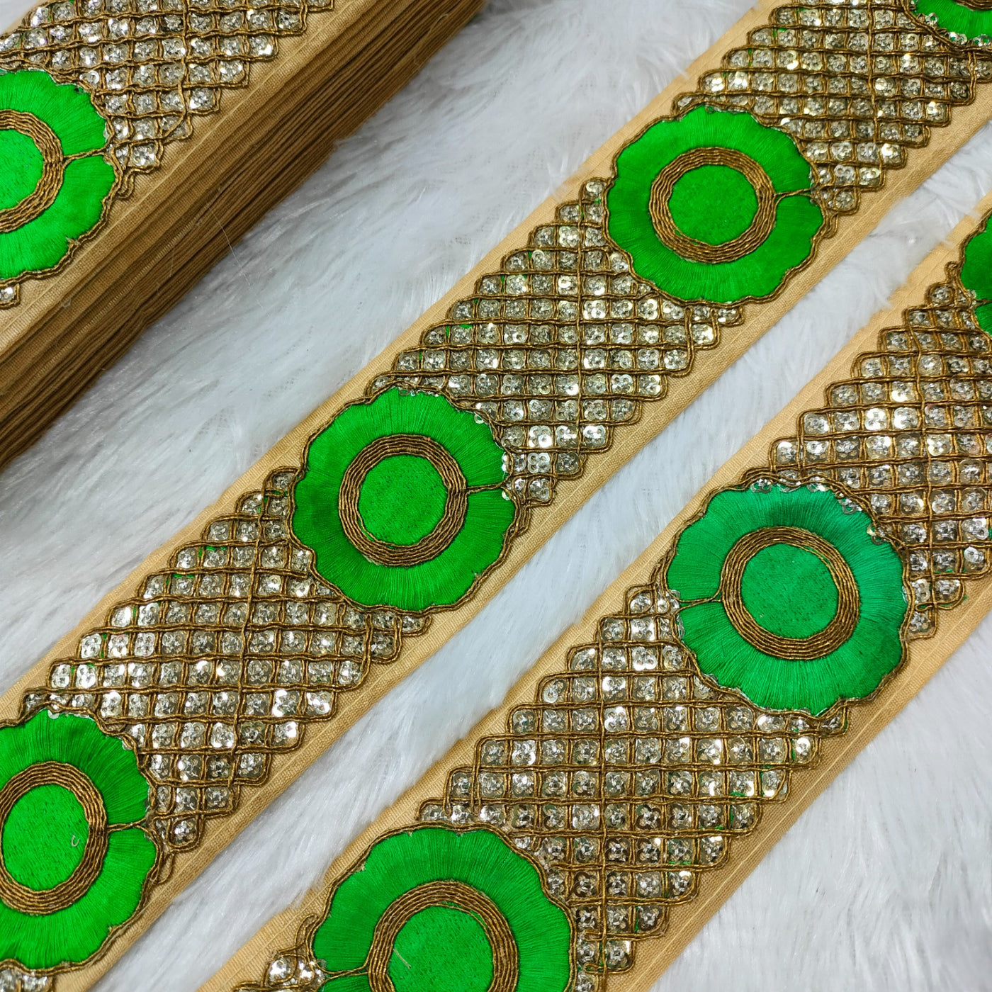 Lime Green Fancy Zari Embellished Trim