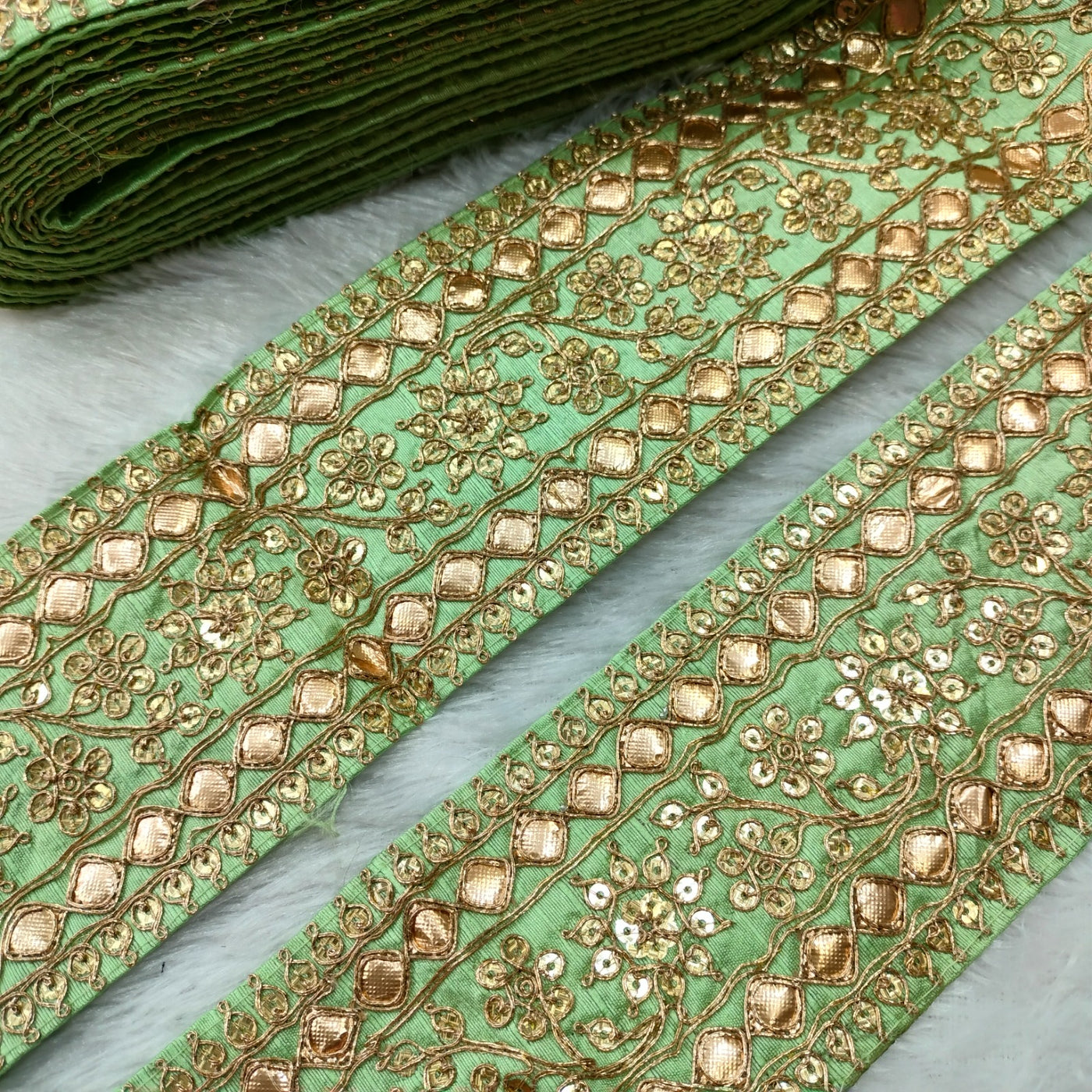 Pastel Green Fancy Embellished Trim