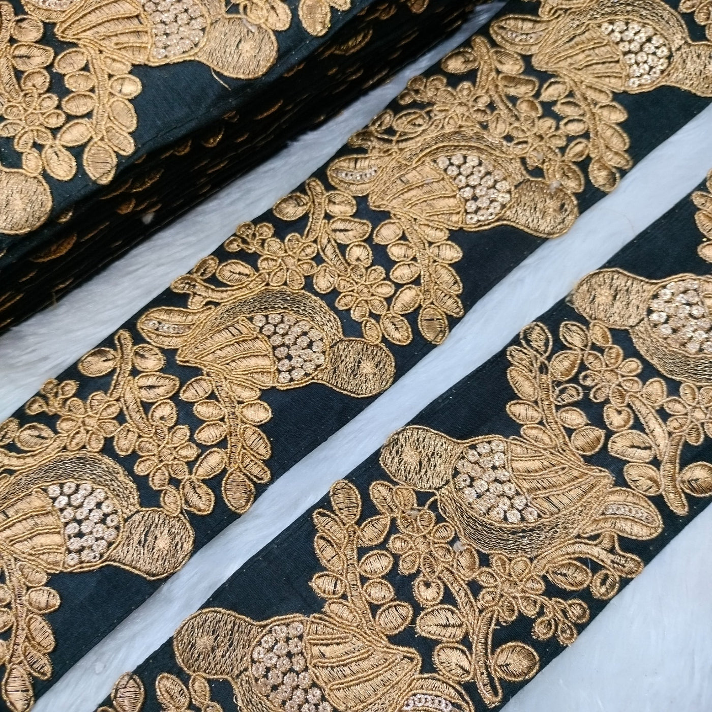 Dark Emerald Blue Fancy Embellished Trim