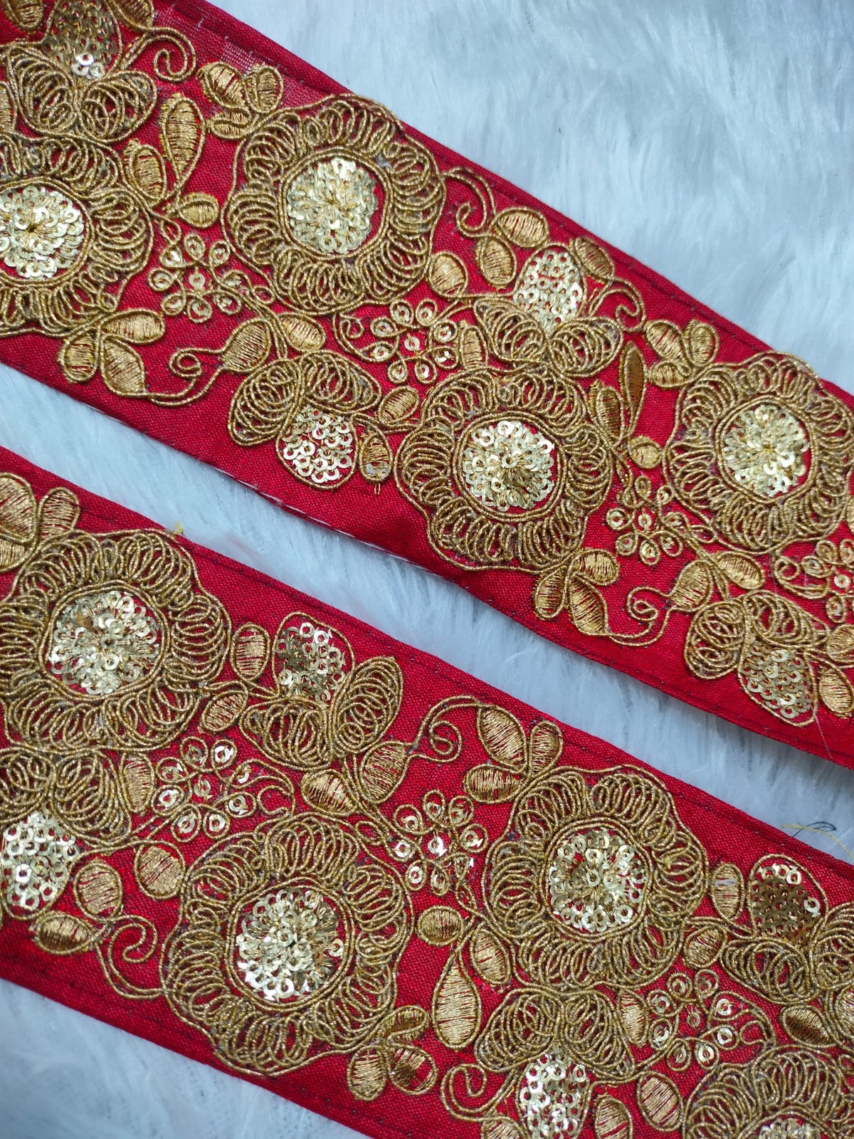 Red And Golden Fancy Embellished Trim