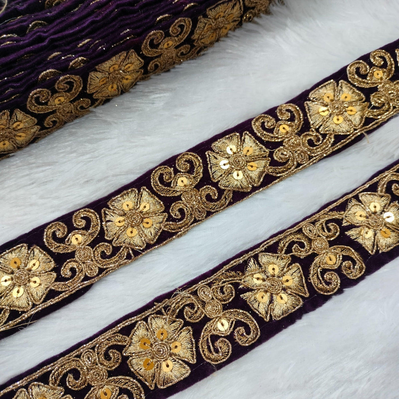 Plum Purple Fancy Zari Embellished Trim