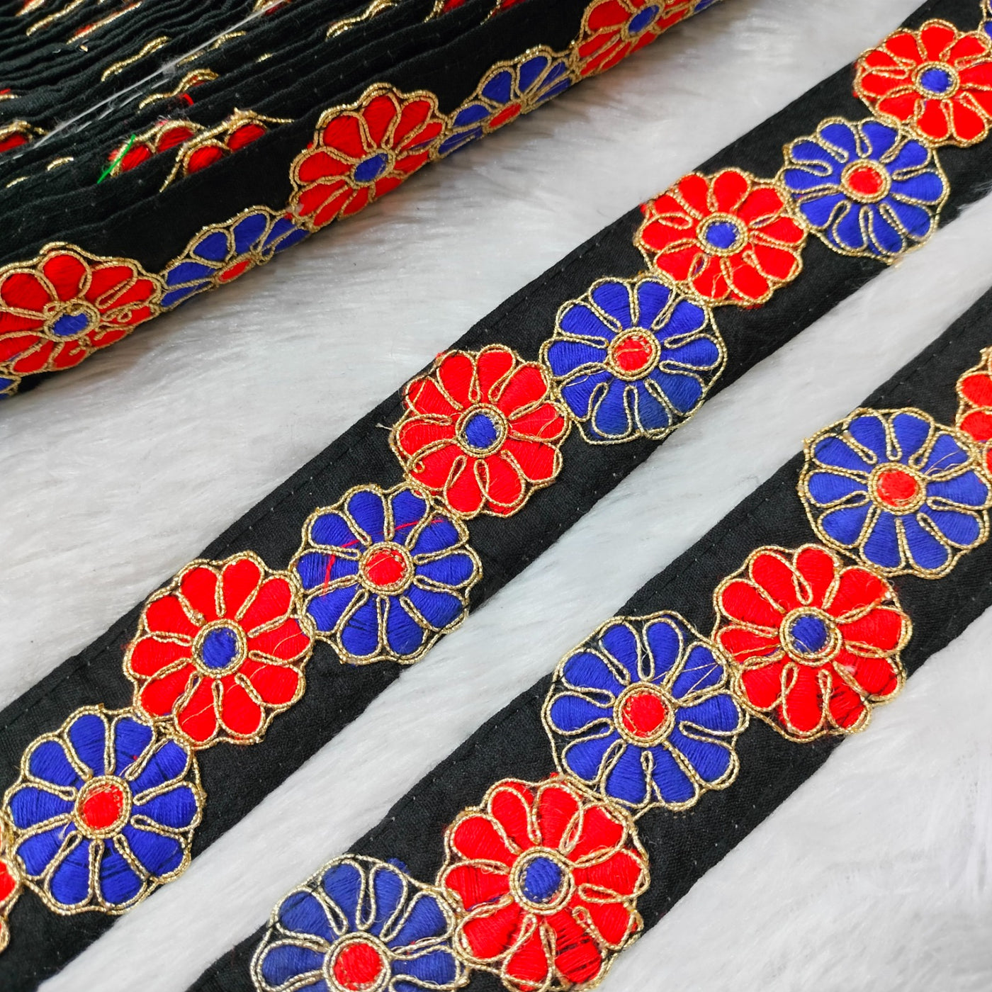 Red And Blue Fancy Zari Embellished Trim