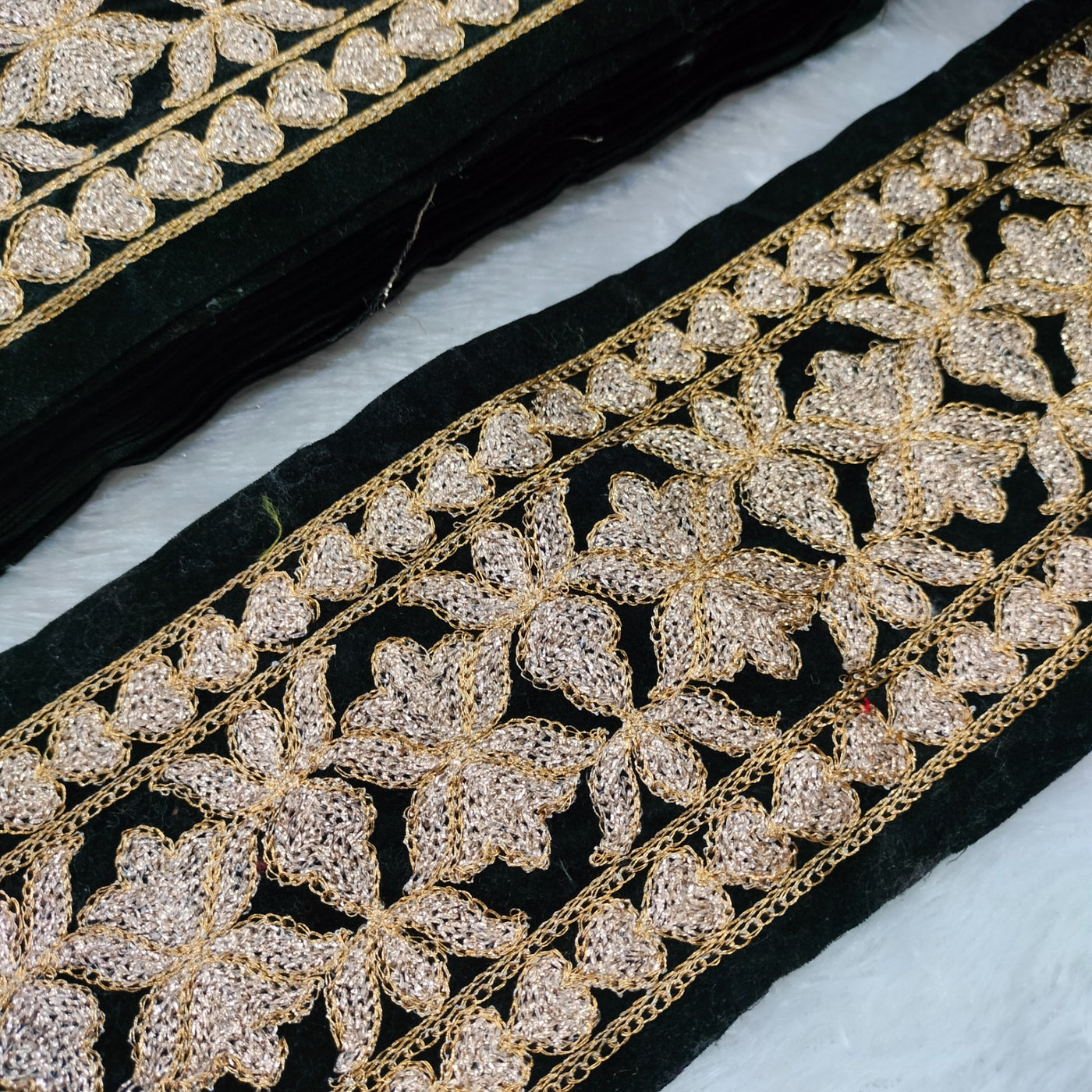 Dark Forest Green Fancy Zari Embellished Trim