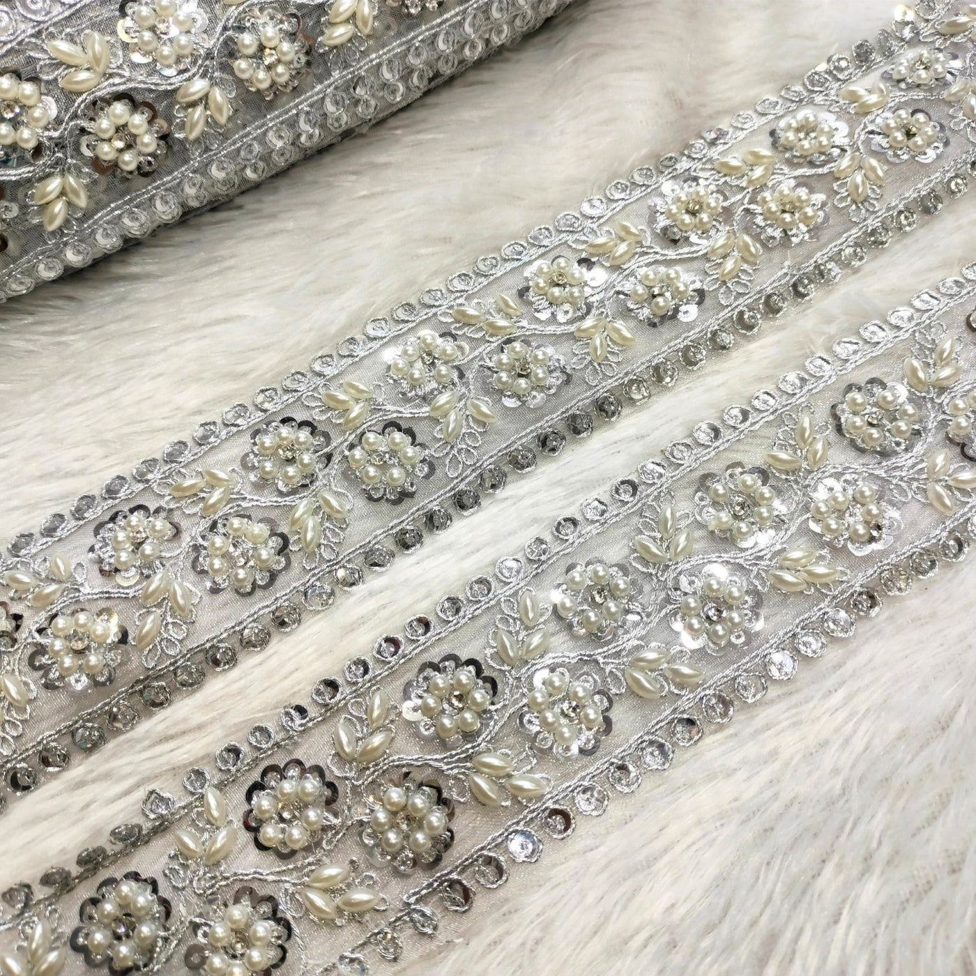 Silver Fancy Pearl Embellished Trim