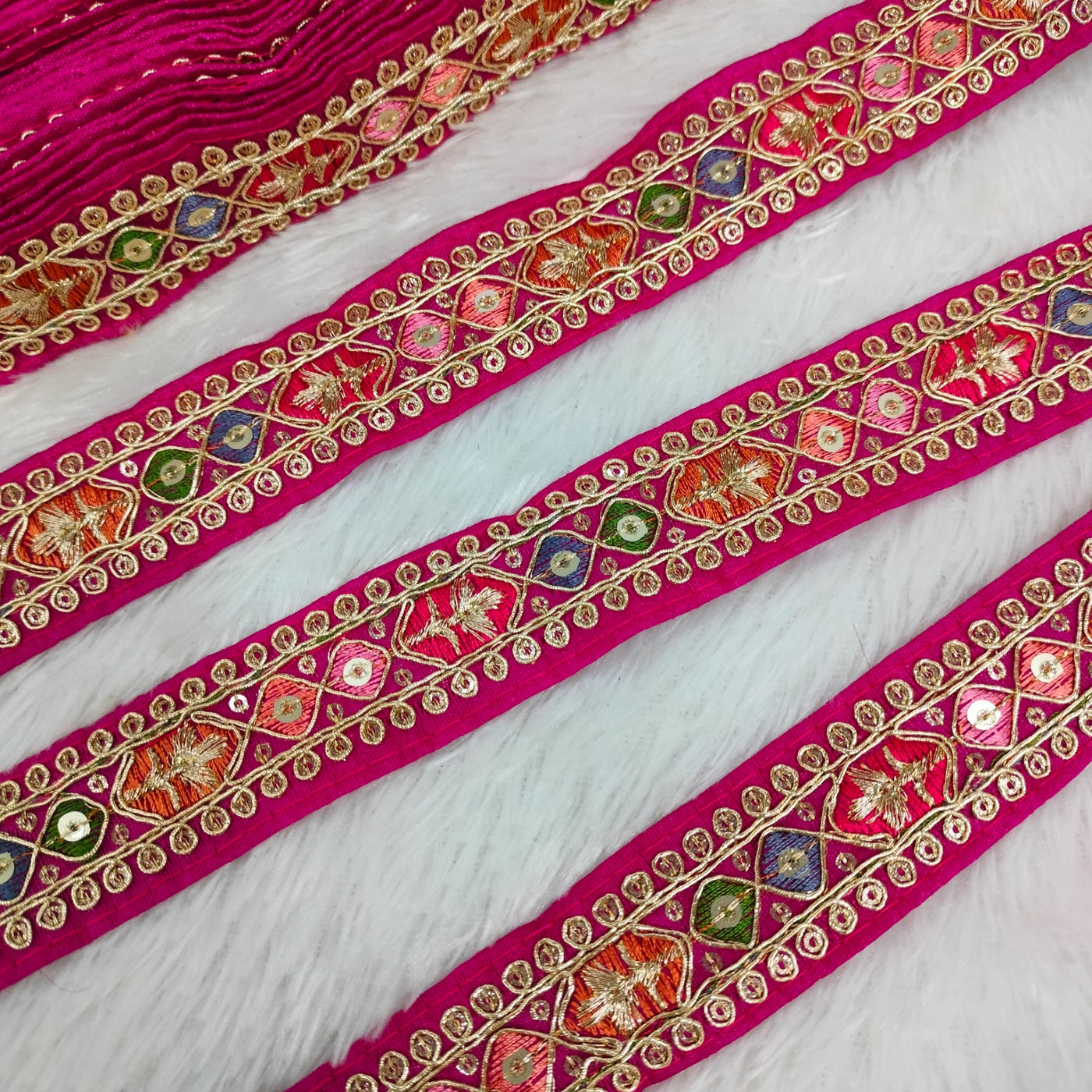 Pink Multicolor Embroidery Trim