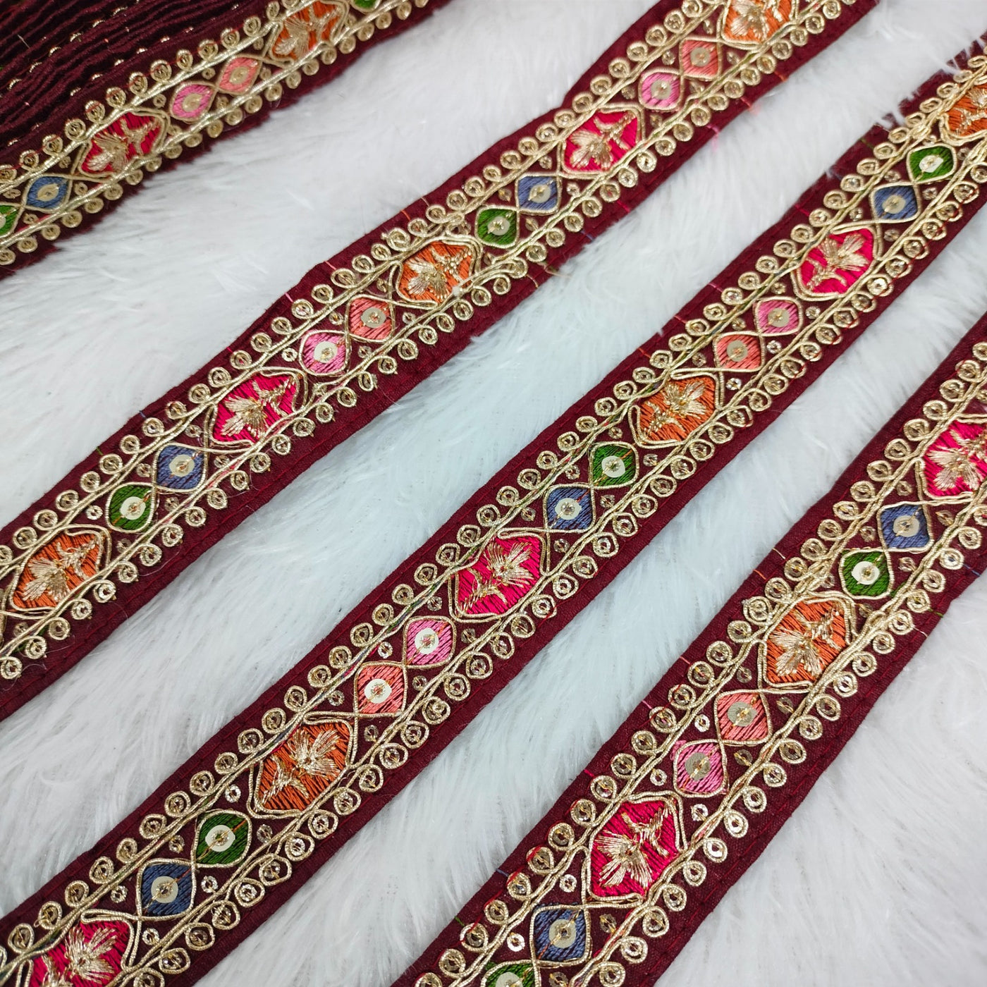 Maroon Multicolor Embroidery Trim