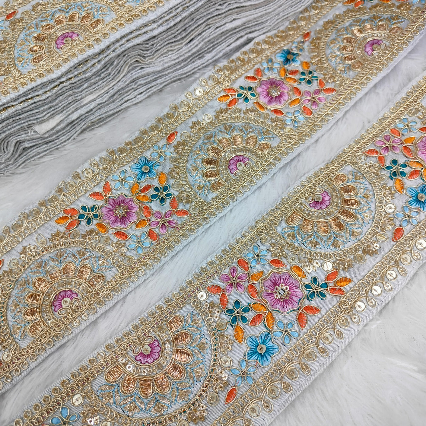 White Multicolor Embroidery Trim
