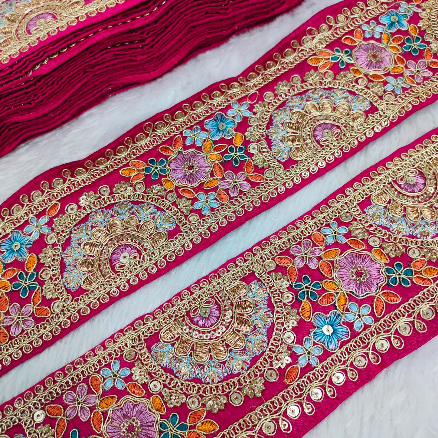 Pink Multicolor Embroidery Trim