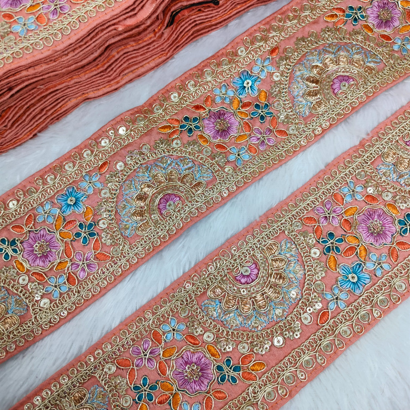 Peach Multicolor Embroidery Trim