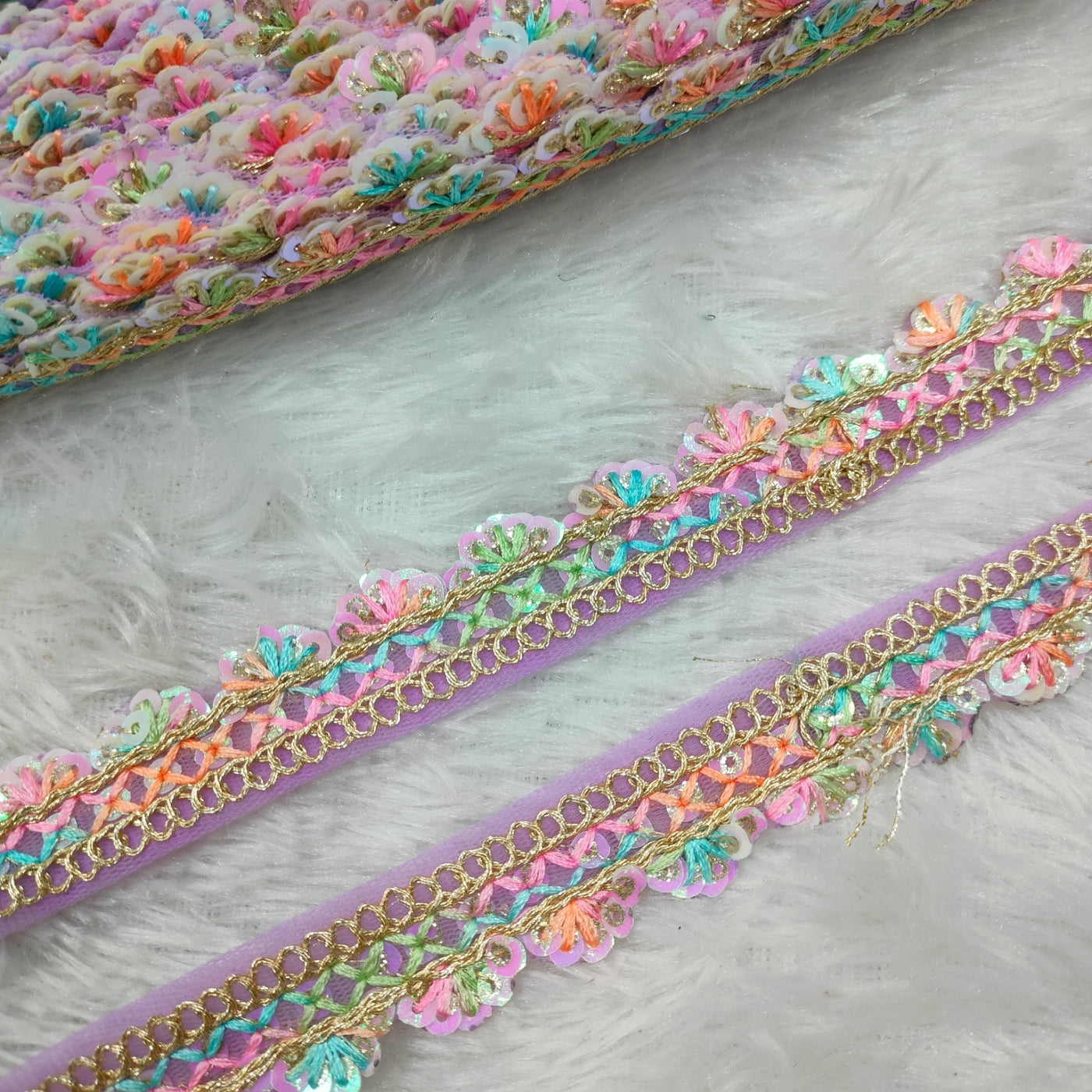 Lavender Multicolor Floral Embroidery Trim