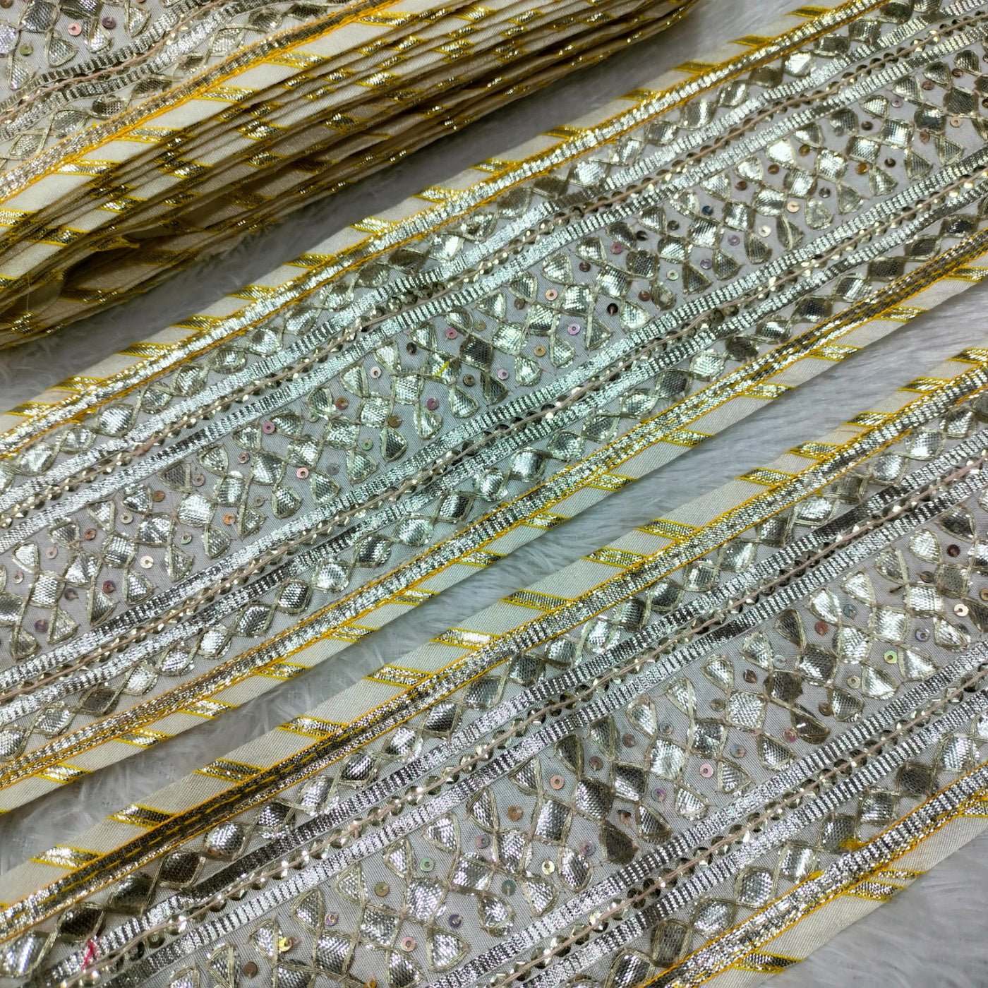 Beige Handcrafted Gota Trim