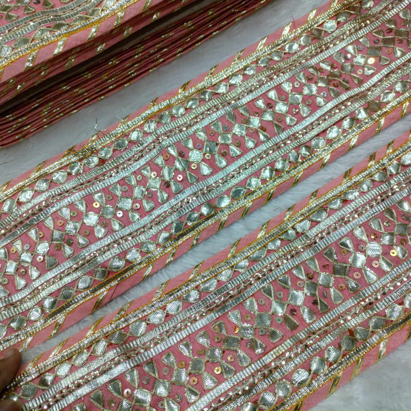 Peach Handcrafted Gota Trim
