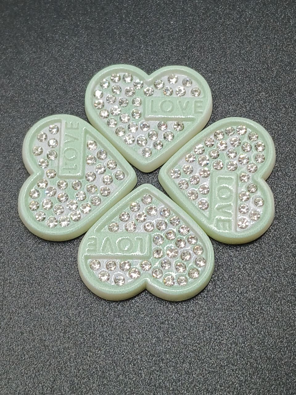 Mint Green "Love" Crystal Clover Appliqués