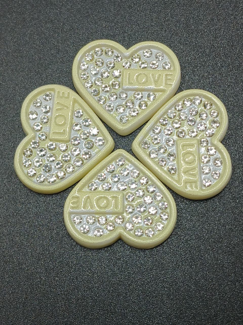 Ivory Cream Crystal "LOVE" Heart Appliqués