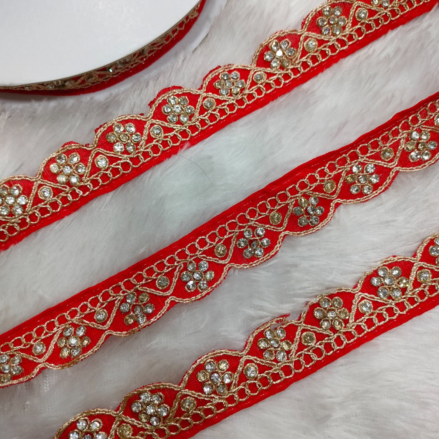 Red Fancy Stone Embellished Trim