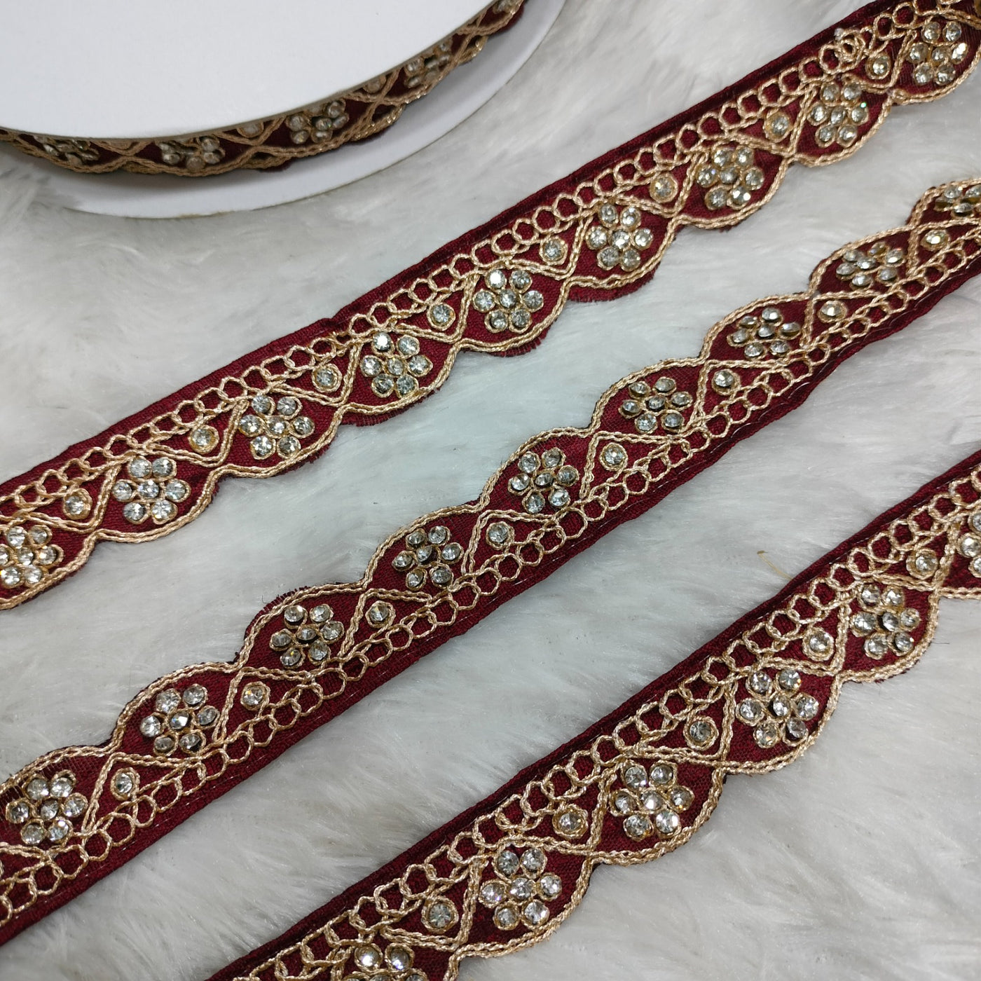 Maroon Fancy Stone Embellished Trim