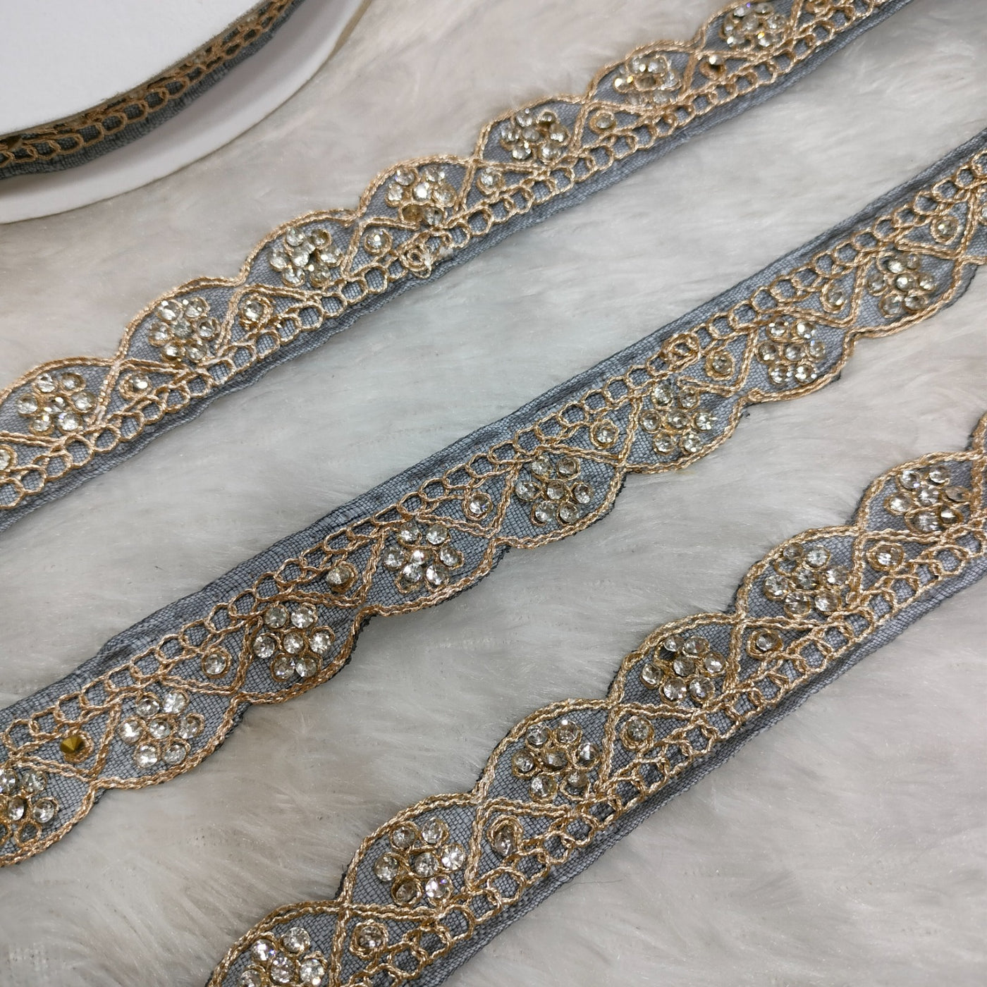 Grey Fancy Stone Embellished Trim