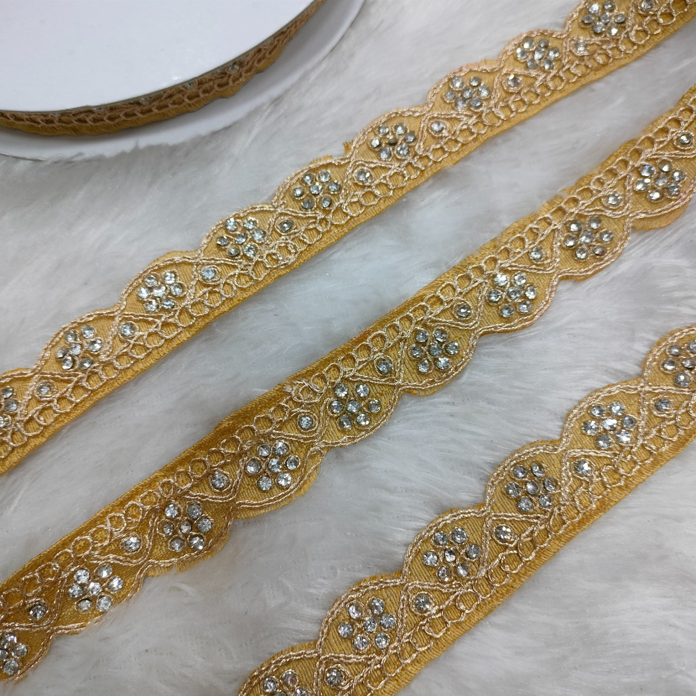 Beige Fancy Stone Embellished Trim