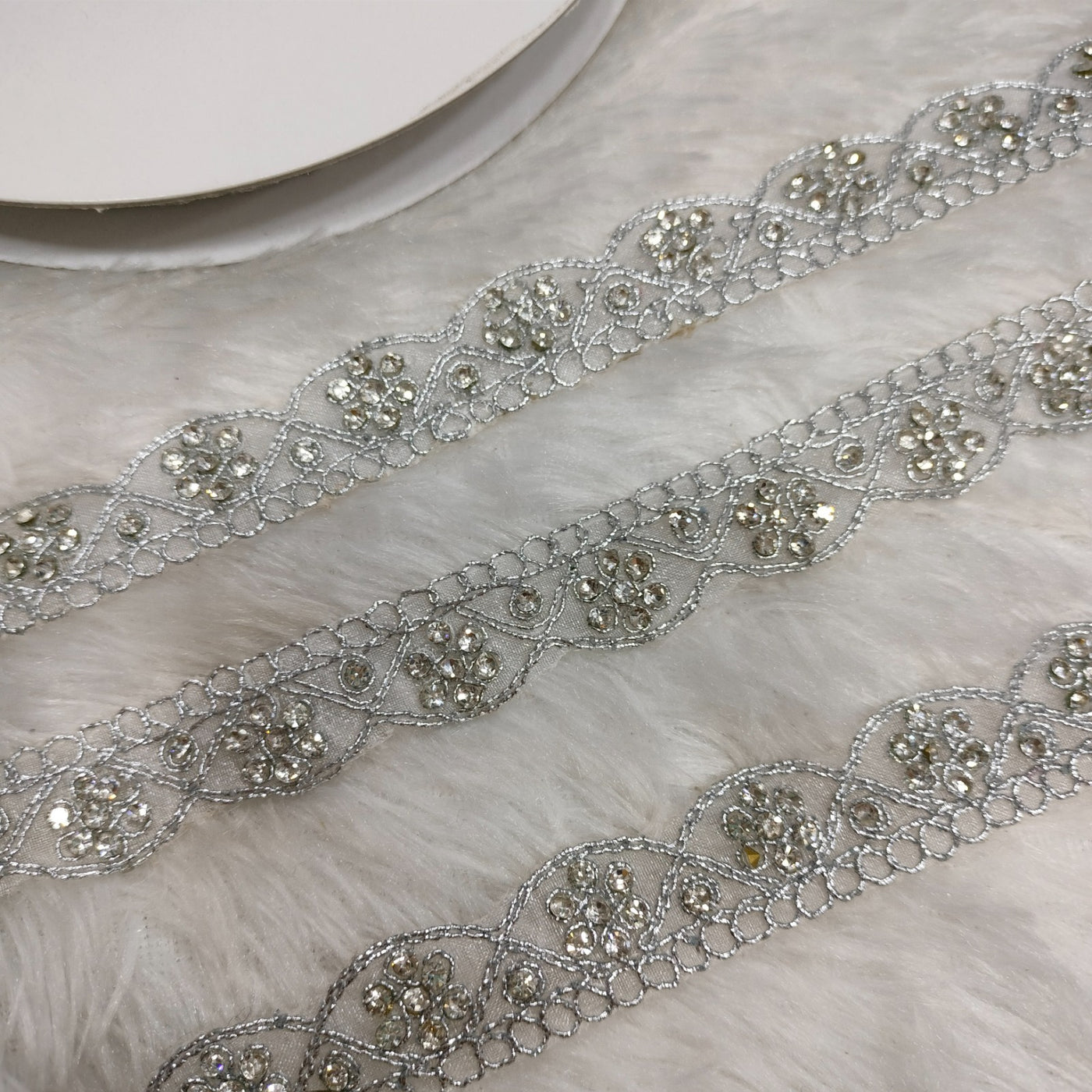 Silver Fancy Stone Embellished Trim