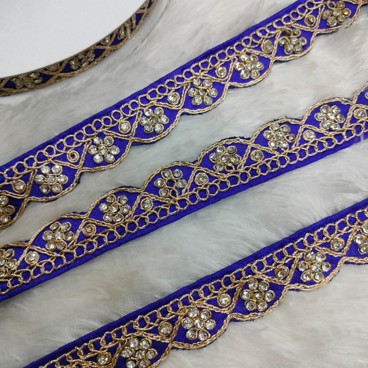 Royal Blue Fancy Stone Embellished Trim