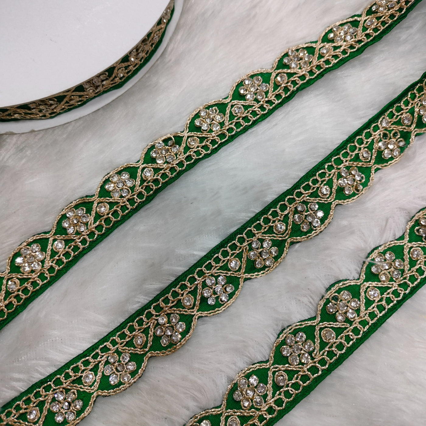 Dark Green Fancy Stone Embellished Trim