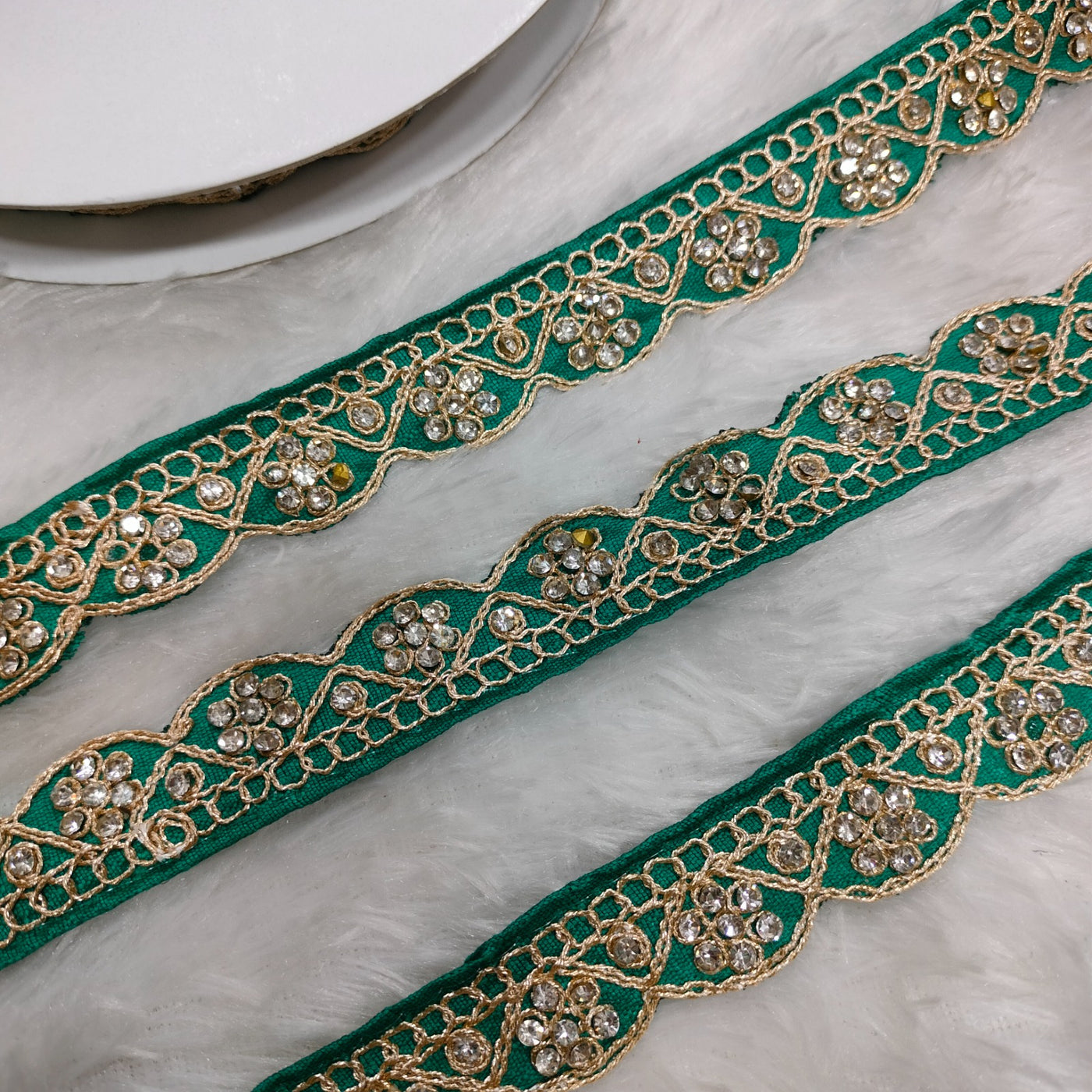 Rama Green Fancy Stone Embellished Trim