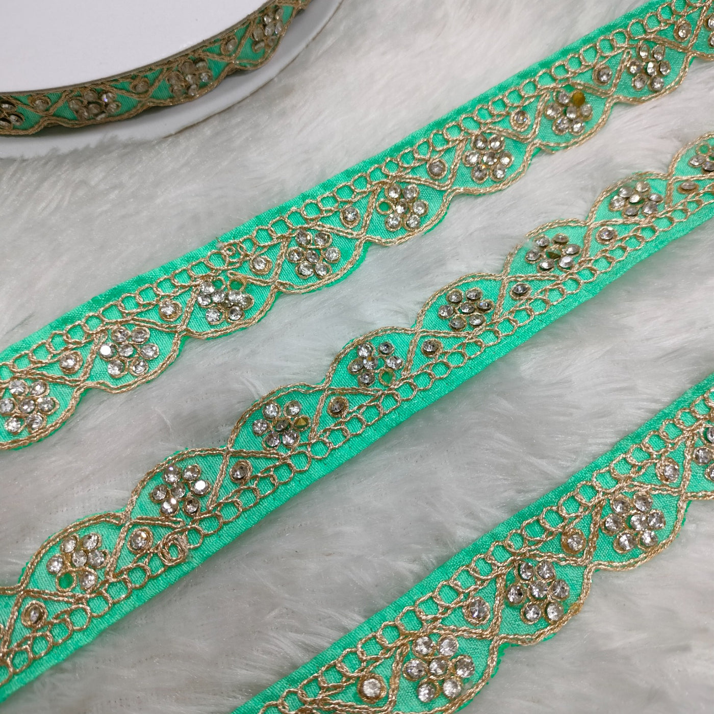 Sea Blue Fancy Stone Embellished Trim